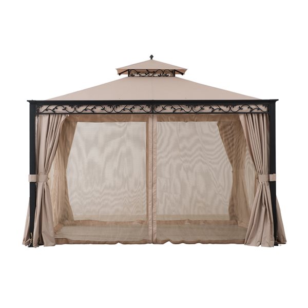 Sunjoy Tan Metal Rectangle Semi-Permanent Gazebo with Polyester Roof (12-ft x 10-ft)