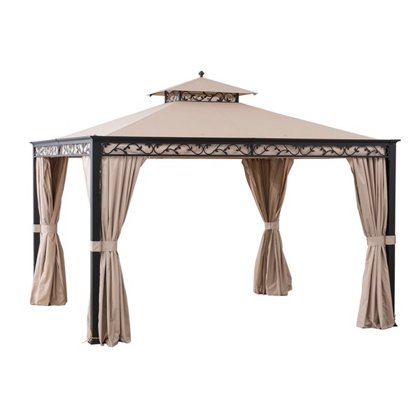 Sunjoy Tan Metal Rectangle Semi-Permanent Gazebo with Polyester Roof (12-ft x 10-ft)