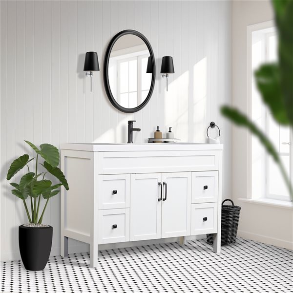 Luxo Marbre Nord 48.25in Matte White Single Sink Bathroom Vanity with White Synthetic Marble
