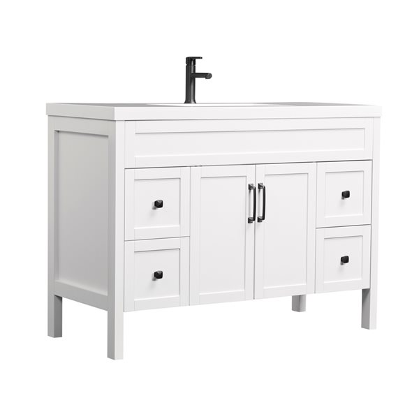 Luxo Marbre Nord 48.25in Matte White Single Sink Bathroom Vanity with White Synthetic Marble