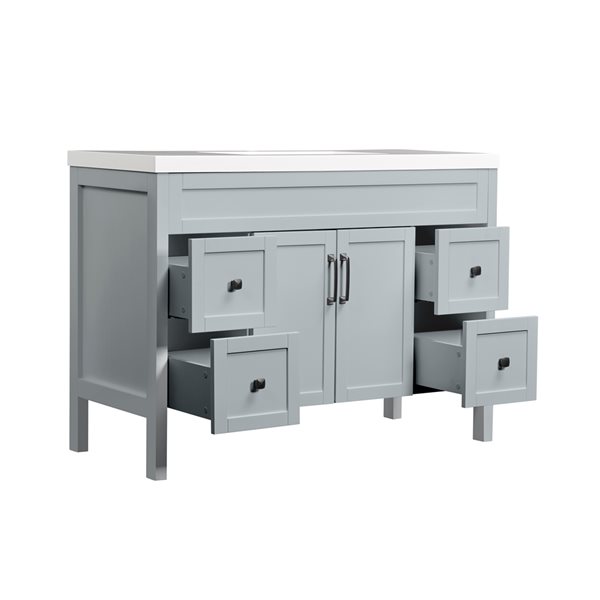Luxo Marbre Nord 48.25in Matte Grey Single Sink Bathroom Vanity with White Synthetic Marble Top