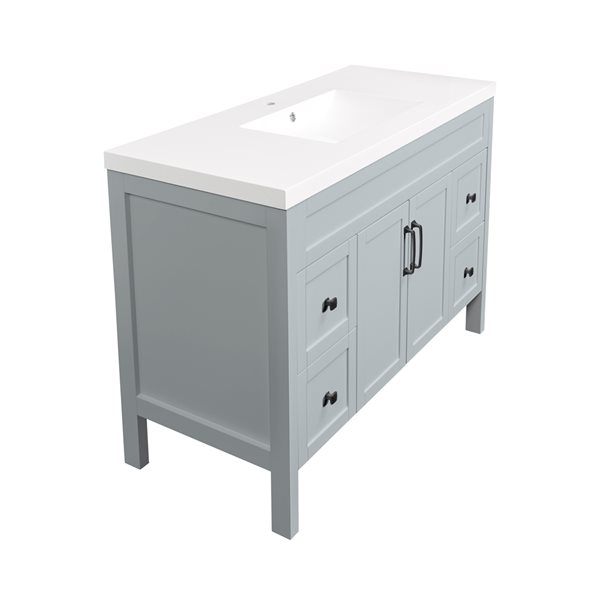 Luxo Marbre Nord 48.25in Matte Grey Single Sink Bathroom Vanity with White Synthetic Marble Top