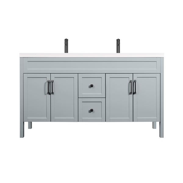 Luxo Marbre Nord 60.25in Matte Grey Double Sink Bathroom Vanity with White Synthetic Marble Top