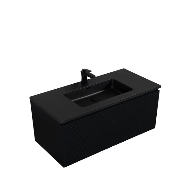 Meuble-lavabo simple noir mat Rylee par GEF de 40 po avec comptoir en composite de quartz noir