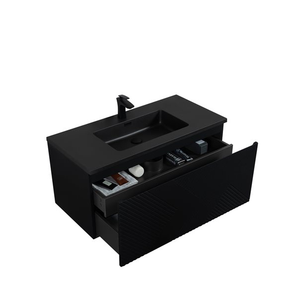 Meuble-lavabo simple noir mat Rylee par GEF de 40 po avec comptoir en composite de quartz noir