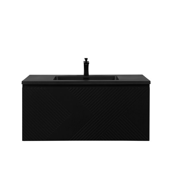 Meuble-lavabo simple noir mat Rylee par GEF de 40 po avec comptoir en composite de quartz noir