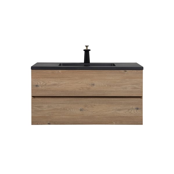 GEF Sadie 40-in Rough Oak Single Sink Bathroom Vanity with Black Engineered Quartz Top