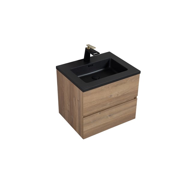 GEF Sadie 24-in Rough Oak Single Sink Bathroom Vanity with Black Engineered Quartz Top