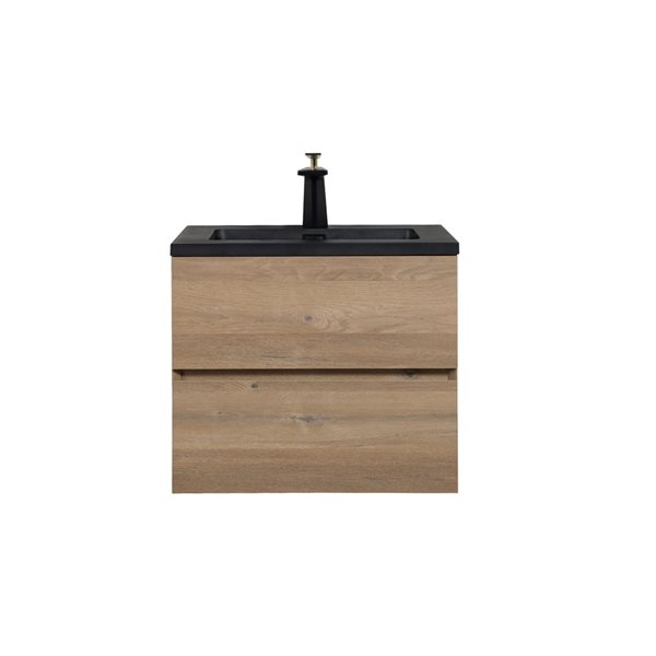 GEF Sadie 24-in Rough Oak Single Sink Bathroom Vanity with Black Engineered Quartz Top