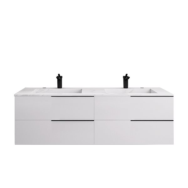 GEF Sydney 60in White Double Sink Bathroom Vanity with White Porcelain