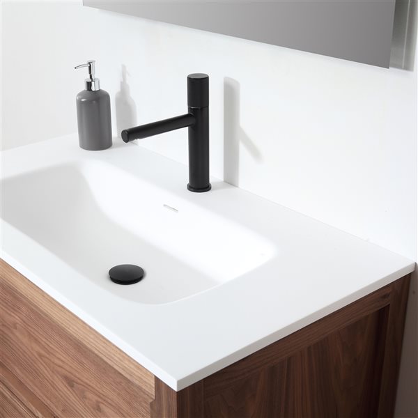 Meuble-lavabo simple noyer avec comptoir en surface solide blanche Vanessa par GEF de 36 po