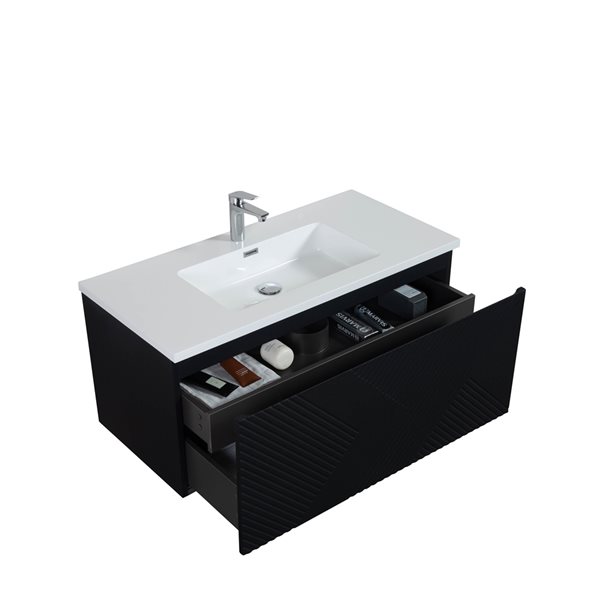 GEF Rylee 40-in Matte Black Single Sink Bathroom Vanity with White Polymarble Top