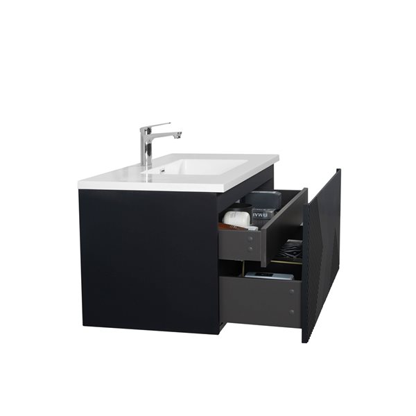 GEF Rylee 40-in Matte Black Single Sink Bathroom Vanity with White Polymarble Top