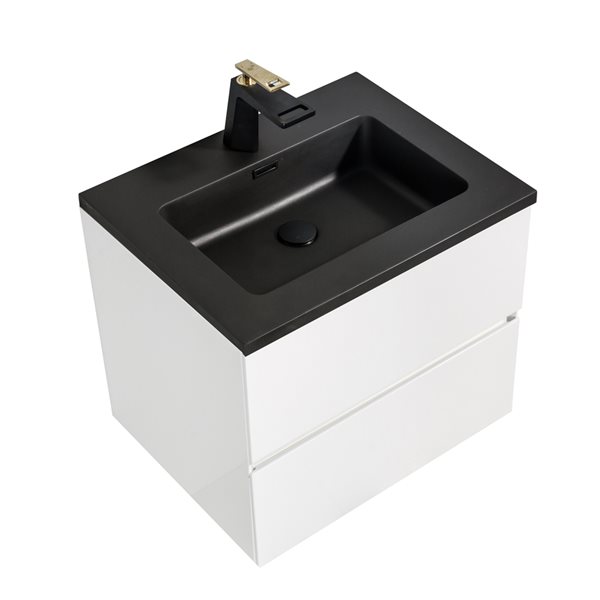 Meuble-lavabo simple blanc Sadie par GEF de 24 po avec comptoir en composite de quartz noir