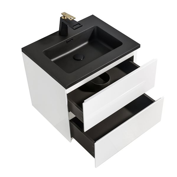 Meuble-lavabo simple blanc Sadie par GEF de 24 po avec comptoir en composite de quartz noir