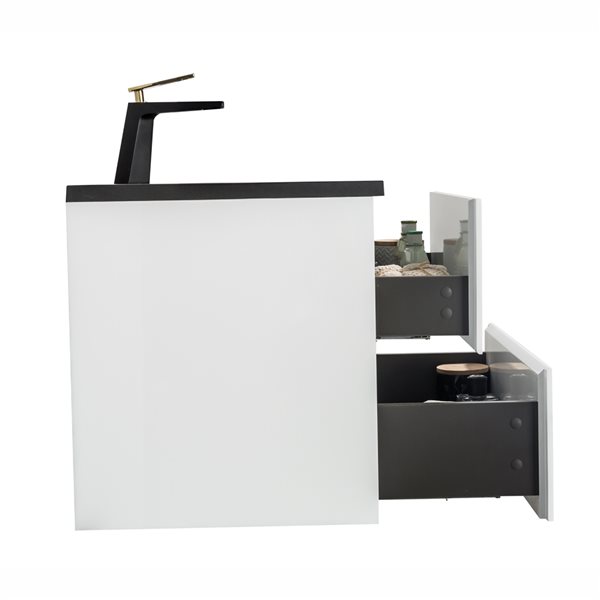 Meuble-lavabo simple blanc Sadie par GEF de 24 po avec comptoir en composite de quartz noir