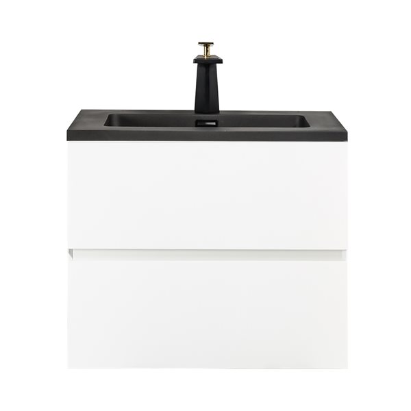 Meuble-lavabo simple blanc Sadie par GEF de 24 po avec comptoir en composite de quartz noir