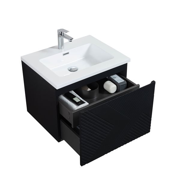 GEF Rylee 24-in Matte Black Single Sink Bathroom Vanity with White Polymarble Top