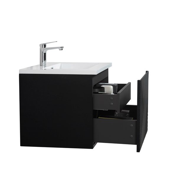 GEF Rylee 24-in Matte Black Single Sink Bathroom Vanity with White Polymarble Top