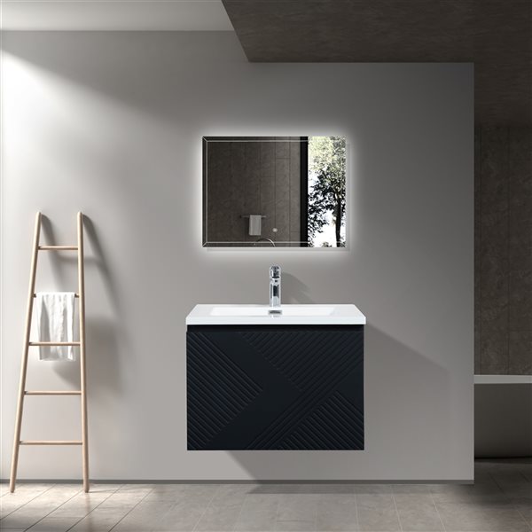 GEF Rylee 24-in Matte Black Single Sink Bathroom Vanity with White Polymarble Top