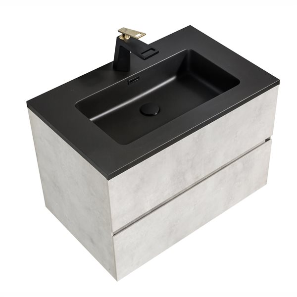 Meuble-lavabo simple gris Sadie par GEF de 30 po avec comptoir en composite de quartz noir