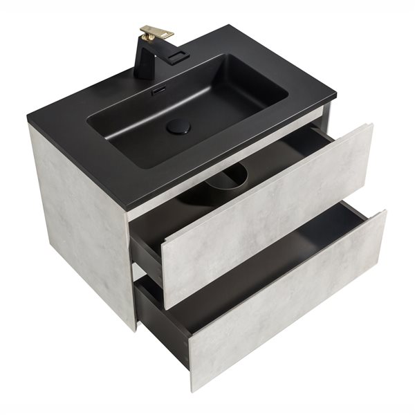 Meuble-lavabo simple gris Sadie par GEF de 30 po avec comptoir en composite de quartz noir