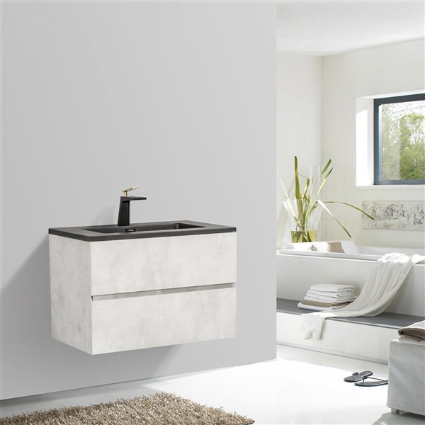 Meuble-lavabo simple gris Sadie par GEF de 30 po avec comptoir en composite de quartz noir