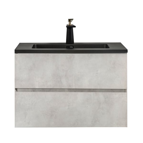 Meuble-lavabo simple gris Sadie par GEF de 30 po avec comptoir en composite de quartz noir