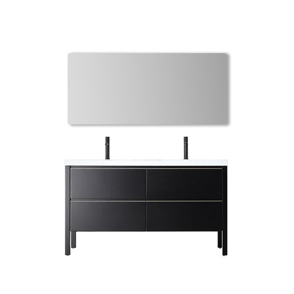 GEF Sloane 60-in Black Double Sink Bathroom Vanity with White Quartz Top