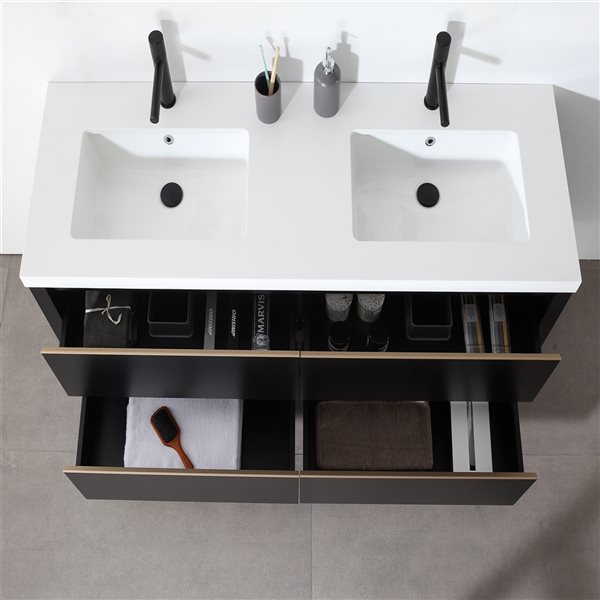 GEF Sloane 60-in Black Double Sink Bathroom Vanity with White Quartz Top