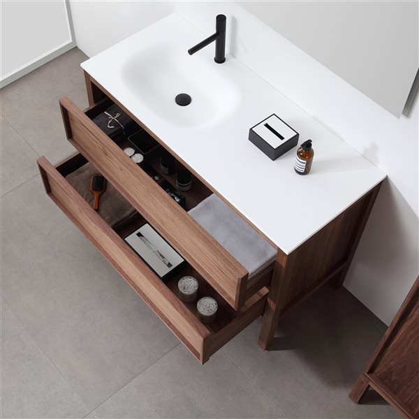 GEF Vanessa 48-in Walnut Single Sink Bathroom Vanity with White Solid Surface Top