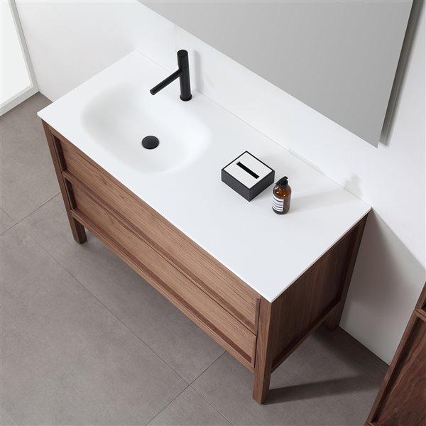 GEF Vanessa 48-in Walnut Single Sink Bathroom Vanity with White Solid Surface Top