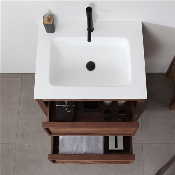 GEF Vanessa 30-in Walnut Single Sink Bathroom Vanity with White Solid Surface Top