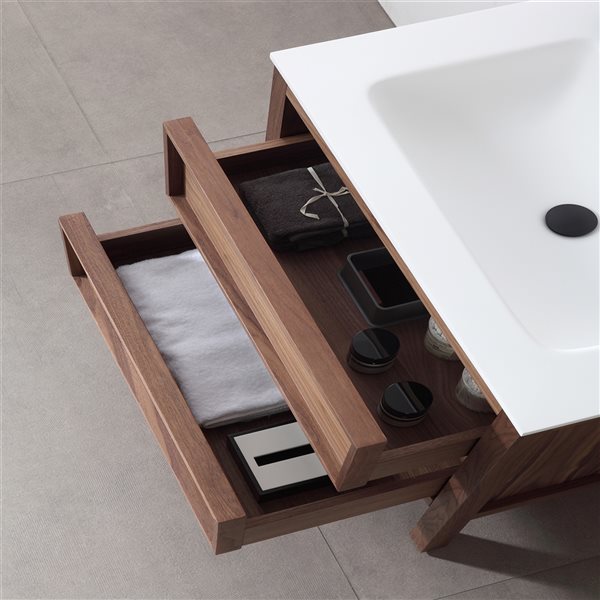 GEF Vanessa 30-in Walnut Single Sink Bathroom Vanity with White Solid Surface Top