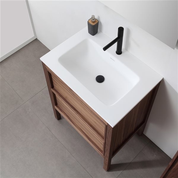 GEF Vanessa 30-in Walnut Single Sink Bathroom Vanity with White Solid Surface Top