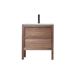 GEF Vanessa 30-in Walnut Single Sink Bathroom Vanity with White Solid Surface Top