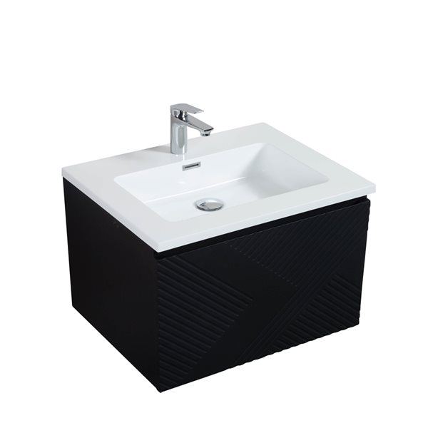 GEF Rylee Matte Black Single Sink Bathroom Vanity with White Polymarble Top 30-in