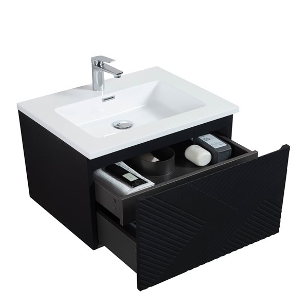 GEF Rylee Matte Black Single Sink Bathroom Vanity with White Polymarble Top 30-in