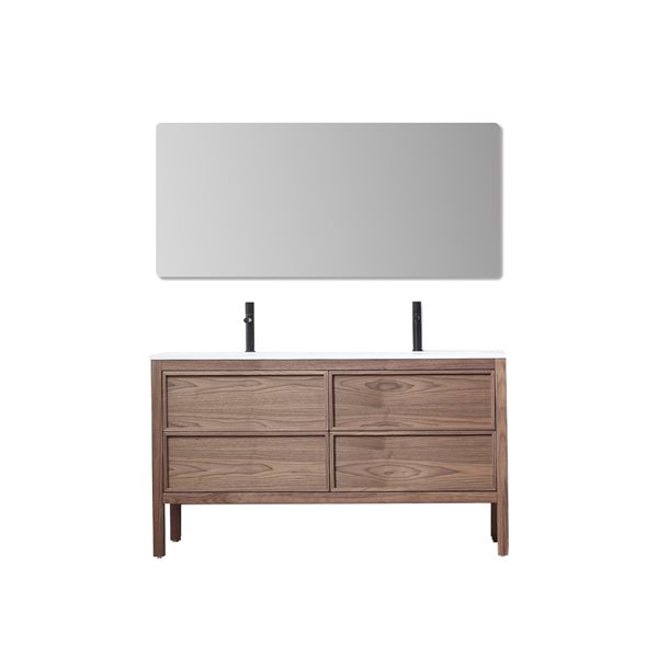 GEF Vanessa 60-in Walnut Double Sink Bathroom Vanity with White Solid Surface Top