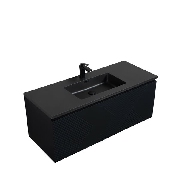 GEF Rylee 48-in Matte Black Single Sink Bathroom Vanity with Black Engineered Quartz Top