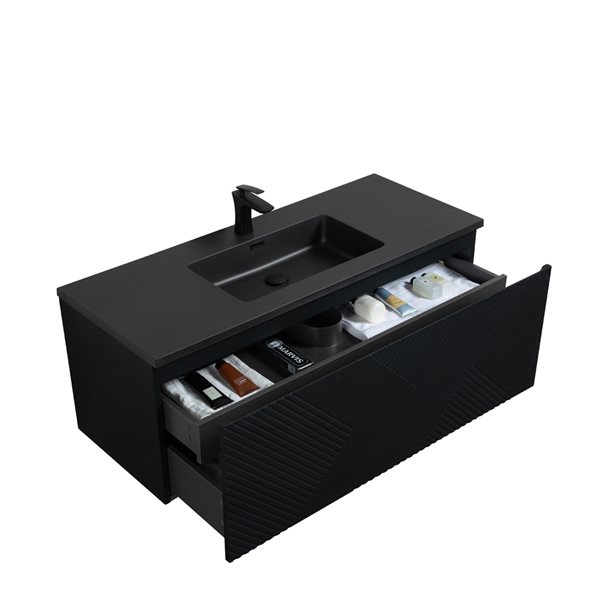 GEF Rylee 48-in Matte Black Single Sink Bathroom Vanity with Black Engineered Quartz Top