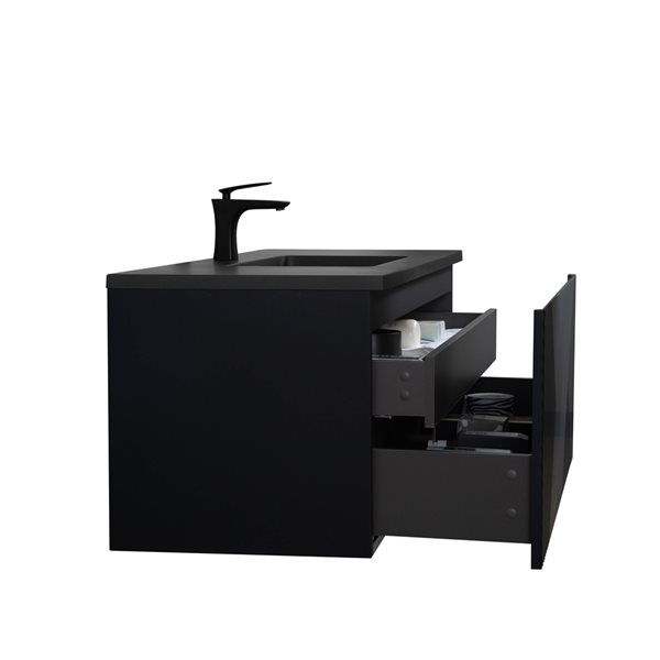 GEF Rylee 48-in Matte Black Single Sink Bathroom Vanity with Black Engineered Quartz Top