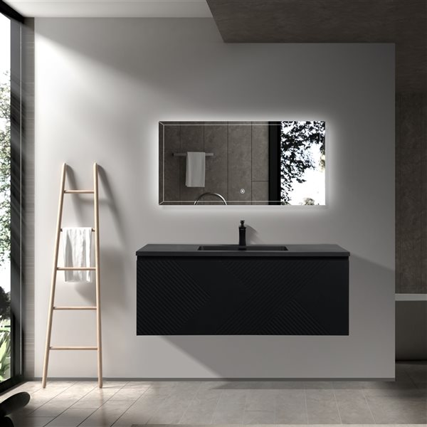 GEF Rylee 48-in Matte Black Single Sink Bathroom Vanity with Black Engineered Quartz Top