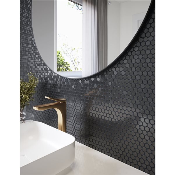 Ens. de carreaux de mur autocollants 2X Faster par SpeedTiles de 12 po x 12 po en métal brossé noir à motifs ronds, pqt de 6