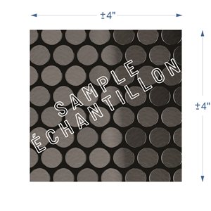 Échantillon de carreau de mur autocollant 2X Faster par SpeedTiles de 4 po x 4 po en métal brossé noir à motifs ronds