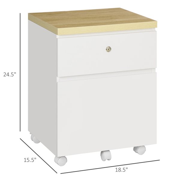 Vinsetto White/Natural 2-Drawer File Cabinet with Casters