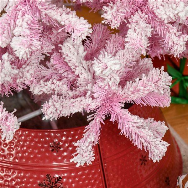 HOMCOM 9-ft Leg Base Flocked Pink Artificial Christmas Tree