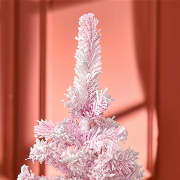 Sapin de Noël artificiel rose enneigé sur pieds par HomCom de 5 pi