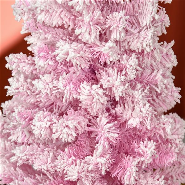 Sapin de Noël artificiel rose enneigé sur pieds par HomCom de 5 pi