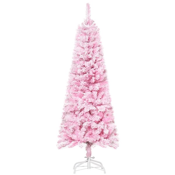 Sapin de Noël artificiel rose enneigé sur pieds par HomCom de 5 pi